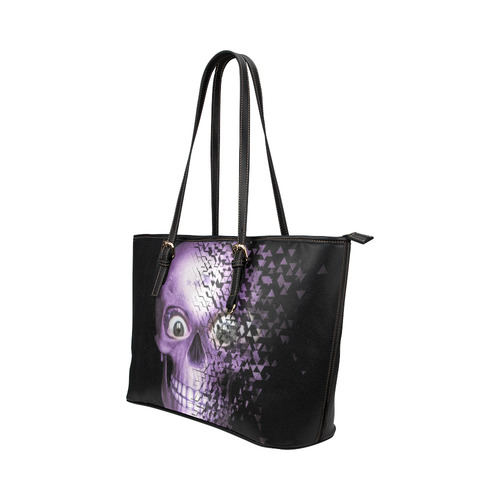 Broken Skull, lilac by JamColors Leather Tote Bag/Large (Model 1651)