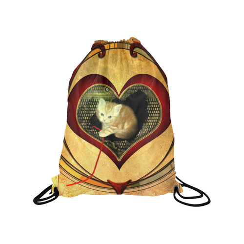 Cute kitten on a heart Medium Drawstring Bag Model 1604 (Twin Sides) 13.8"(W) * 18.1"(H)