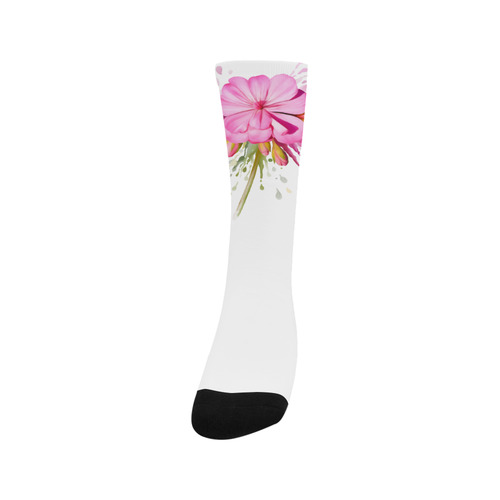 Pink flower color splash, floral watercolor Trouser Socks
