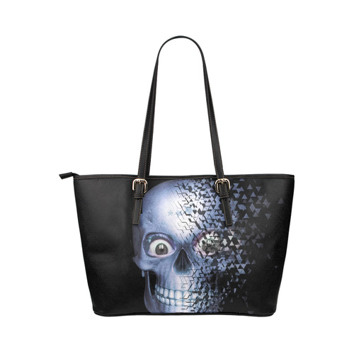 Broken Skull,blue by JamColors Leather Tote Bag/Small (Model 1651)