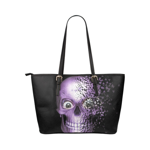Broken Skull, lilac by JamColors Leather Tote Bag/Large (Model 1651)