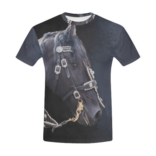 A beautiful painting black friesian horse portrait All Over Print T-Shirt for Men (USA Size) (Model T40)