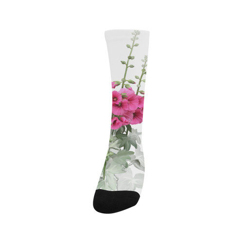 Pink Hollyhocks, floral watercolor Trouser Socks