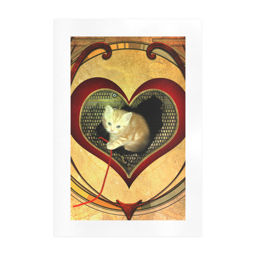 Cute kitten on a heart Art Print 19‘’x28‘’
