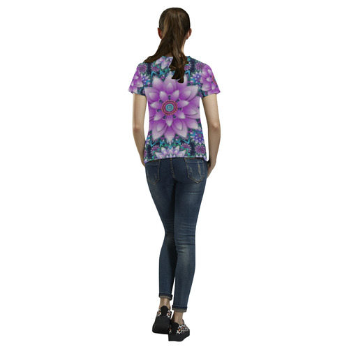 Lotus Flower Ornament - Purple and turquoise All Over Print T-Shirt for Women (USA Size) (Model T40)