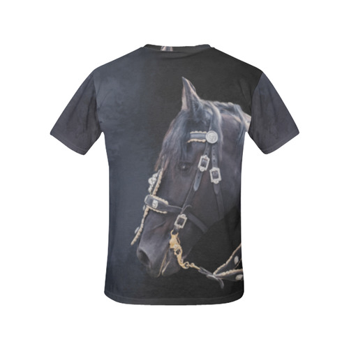 A beautiful painting black friesian horse portrait All Over Print T-Shirt for Women (USA Size) (Model T40)