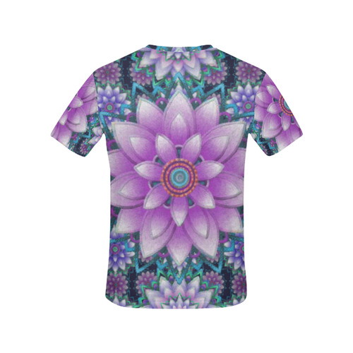 Lotus Flower Ornament - Purple and turquoise All Over Print T-Shirt for Women (USA Size) (Model T40)