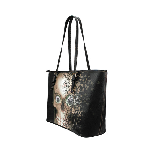 Broken Skull by JamColors Leather Tote Bag/Small (Model 1651)