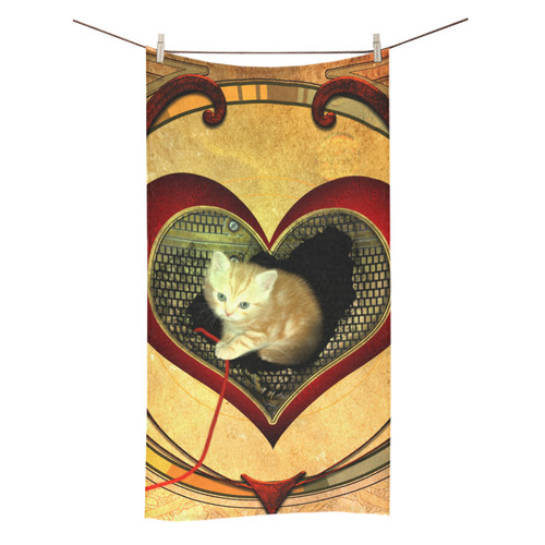 Cute kitten on a heart Bath Towel 30"x56"