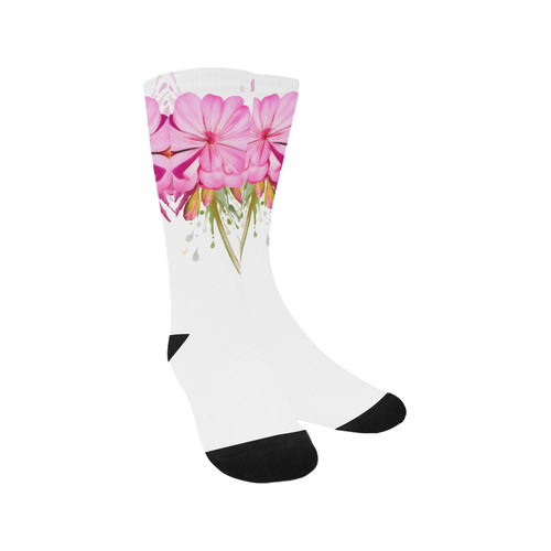 Pink flower color splash, floral watercolor Trouser Socks