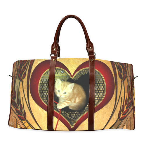 Cute kitten on a heart Waterproof Travel Bag/Small (Model 1639)