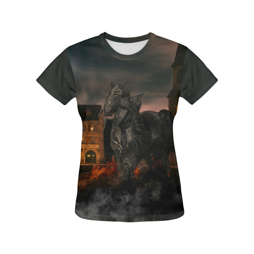 A dark horse in a knight armor All Over Print T-Shirt for Women (USA Size) (Model T40)