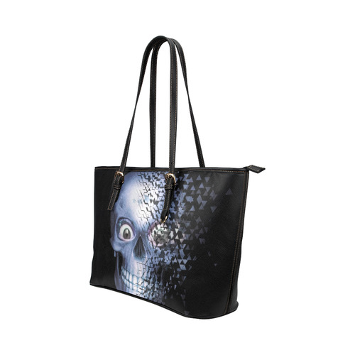 Broken Skull,blue by JamColors Leather Tote Bag/Small (Model 1651)