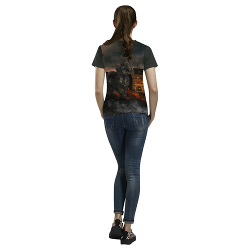 A dark horse in a knight armor All Over Print T-Shirt for Women (USA Size) (Model T40)