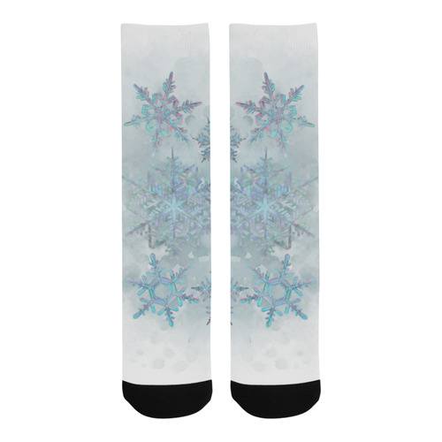 Snowflakes, snow, white and blue, Christmas Trouser Socks