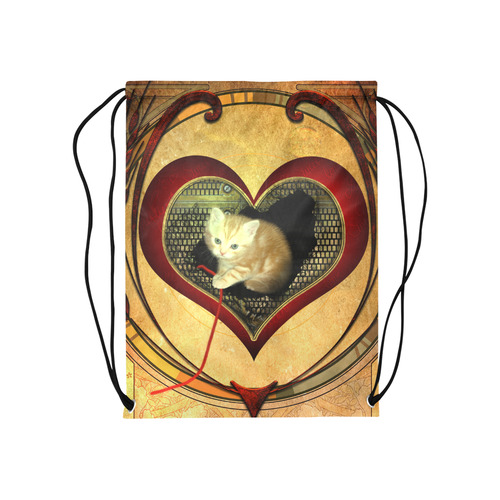 Cute kitten on a heart Medium Drawstring Bag Model 1604 (Twin Sides) 13.8"(W) * 18.1"(H)