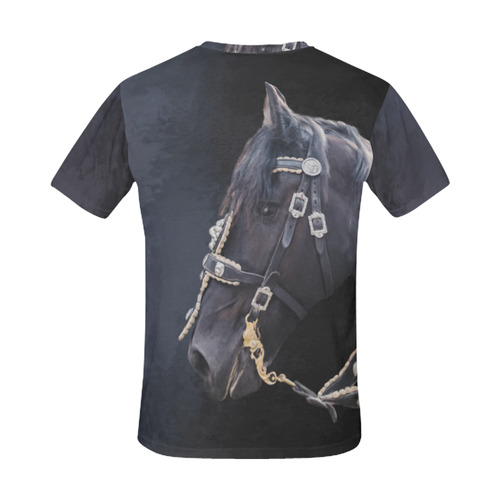 A beautiful painting black friesian horse portrait All Over Print T-Shirt for Men (USA Size) (Model T40)
