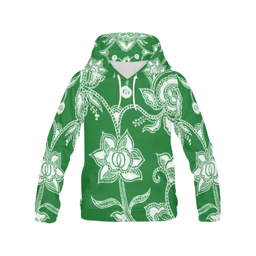 Vintage Floral Green All Over Print Hoodie for Women (USA Size) (Model H13)