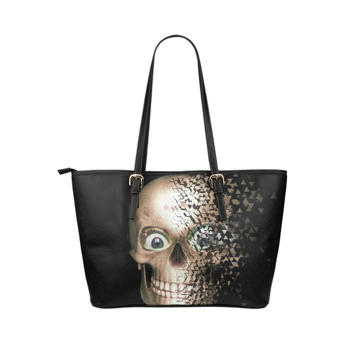 Broken Skull by JamColors Leather Tote Bag/Large (Model 1651)