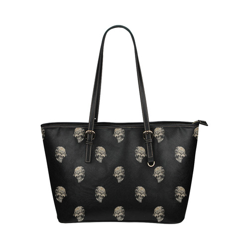 sparkling skulls C by JamColors Leather Tote Bag/Small (Model 1651)