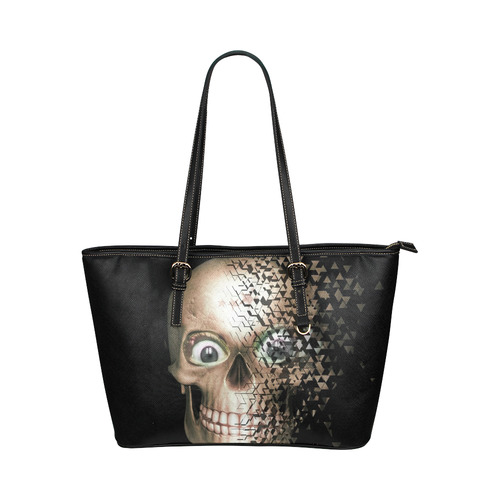 Broken Skull by JamColors Leather Tote Bag/Large (Model 1651)