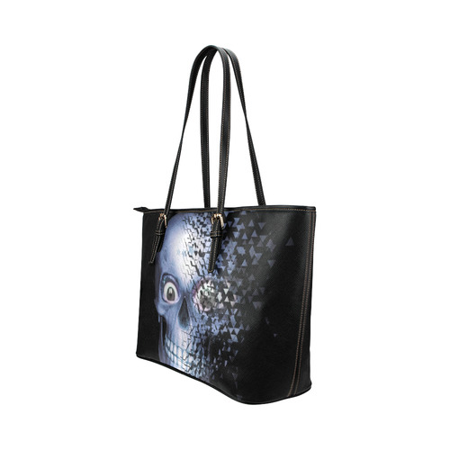 Broken Skull,blue by JamColors Leather Tote Bag/Small (Model 1651)