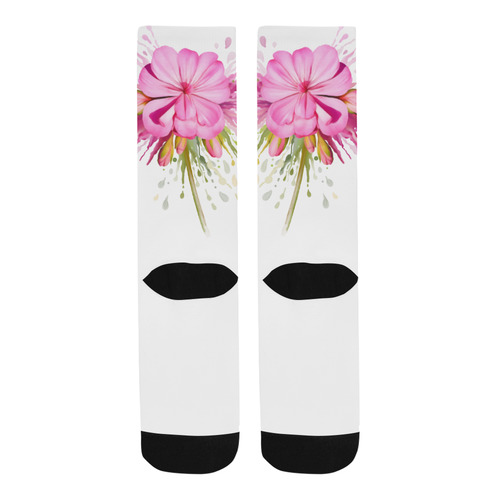 Pink flower color splash, floral watercolor Trouser Socks