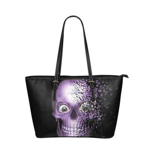 Broken Skull, lilac by JamColors Leather Tote Bag/Small (Model 1651)