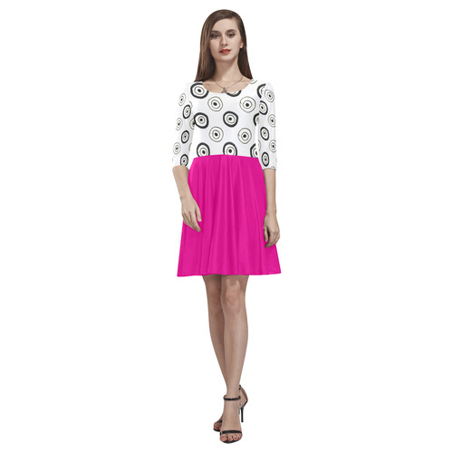 Ultra dots designers dress with Pink skirt Tethys Half-Sleeve Skater Dress(Model D20)