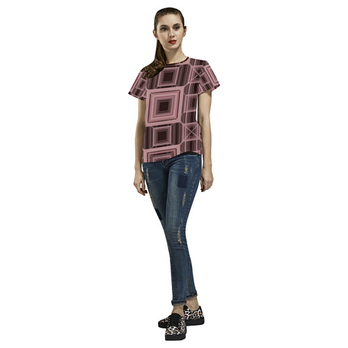 ROSE QUARTZ, Faux stitch All Over Print T-Shirt for Women (USA Size) (Model T40)