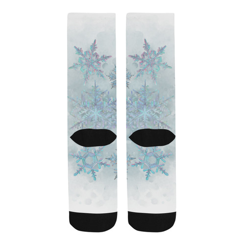 Snowflakes, snow, white and blue, Christmas Trouser Socks