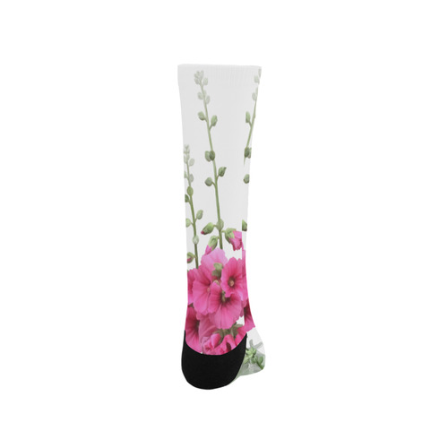 Pink Hollyhocks, floral watercolor Trouser Socks