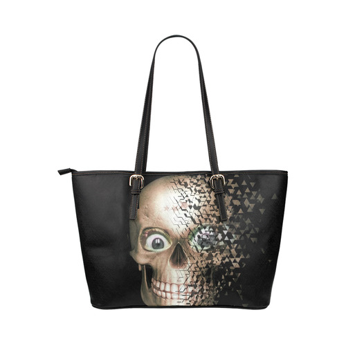 Broken Skull by JamColors Leather Tote Bag/Small (Model 1651)