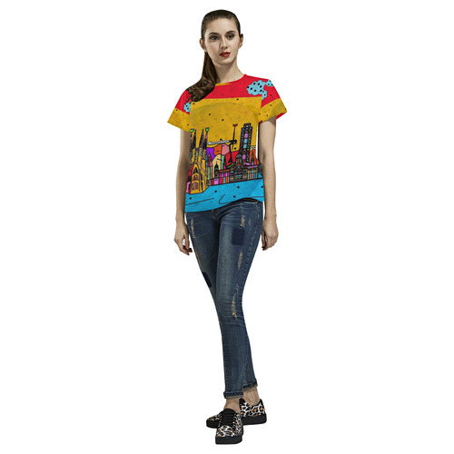 Barcelona Popart by Nico Bielow All Over Print T-Shirt for Women (USA Size) (Model T40)