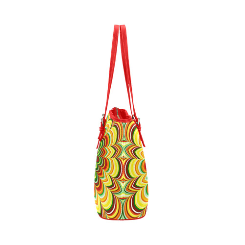 Colorful flower striped mandala Leather Tote Bag/Large (Model 1651)