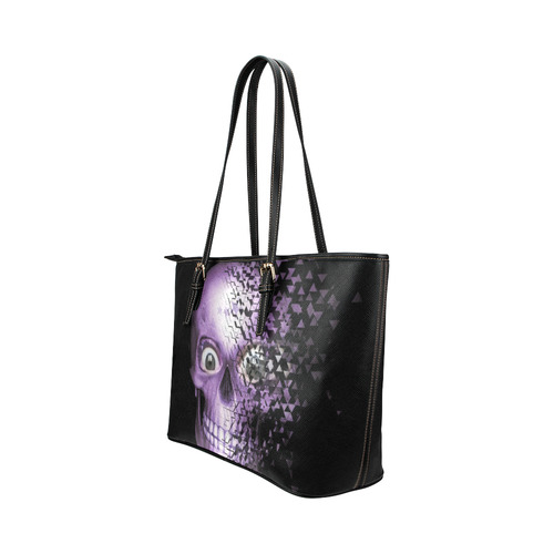 Broken Skull, lilac by JamColors Leather Tote Bag/Small (Model 1651)