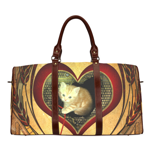 Cute kitten on a heart Waterproof Travel Bag/Small (Model 1639)