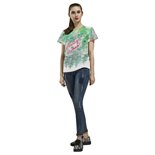 Nasty Woman, floral watercolor All Over Print T-Shirt for Women (USA Size) (Model T40)