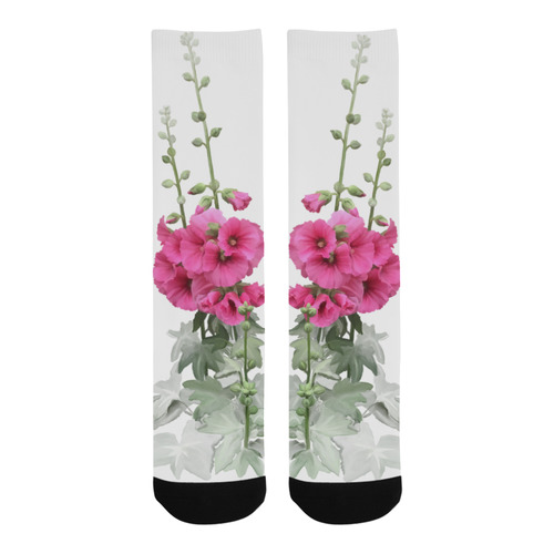 Pink Hollyhocks, floral watercolor Trouser Socks