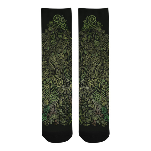 3D Ornaments -Fantasy Tree, green on black Trouser Socks