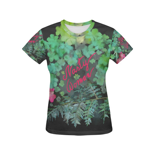 Nasty Woman, floral watercolor All Over Print T-Shirt for Women (USA Size) (Model T40)