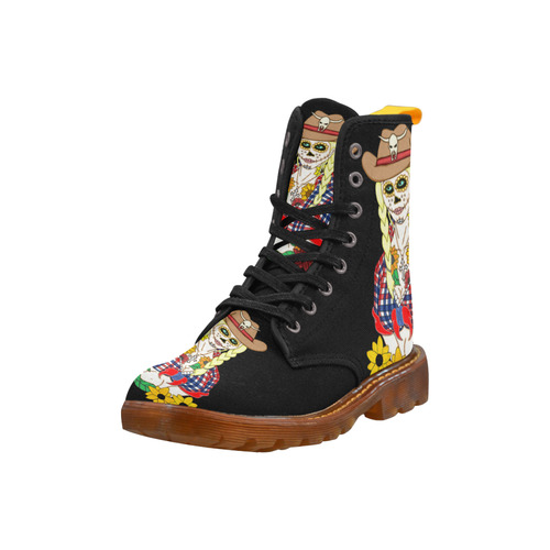 Cowgirl Sugar Skull Black Martin Boots For Women Model 1203H