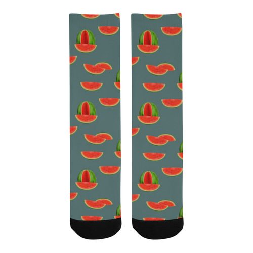 Watercolor Watermelon red, green and sweet pattern Trouser Socks