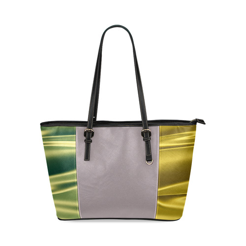 Green and gold satin 3D texture Lilac Center Version Leather Tote Bag/Small (Model 1640)