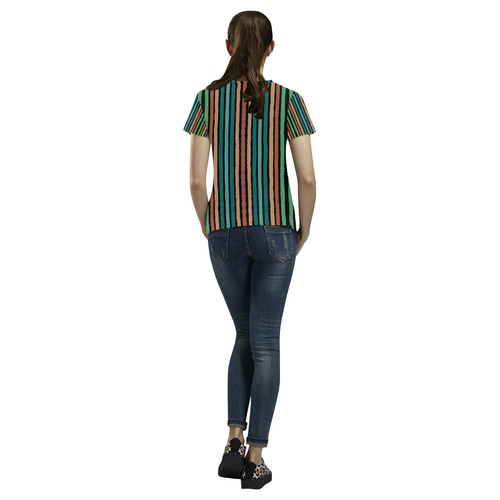 Fun pastel lines in green blue orange and red All Over Print T-Shirt for Women (USA Size) (Model T40)