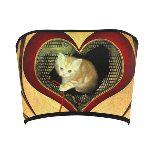 Cute kitten on a heart Bandeau Top