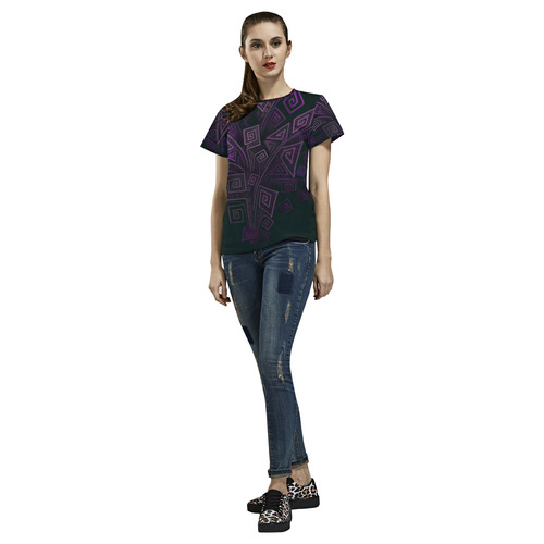 Psychedelic 3D Square Spirals - purple All Over Print T-Shirt for Women (USA Size) (Model T40)