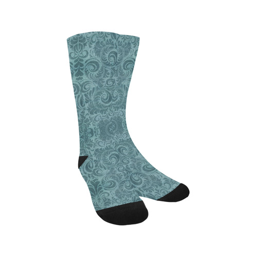 Denim with vintage floral pattern, turquoise teal Trouser Socks