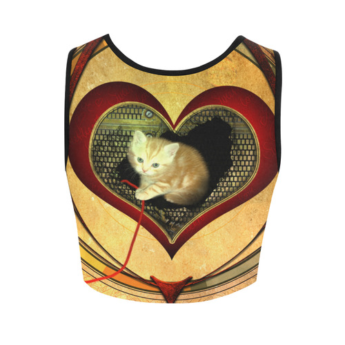 Cute kitten on a heart Women's Crop Top (Model T42)