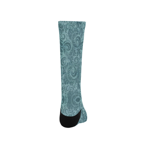 Denim with vintage floral pattern, turquoise teal Trouser Socks